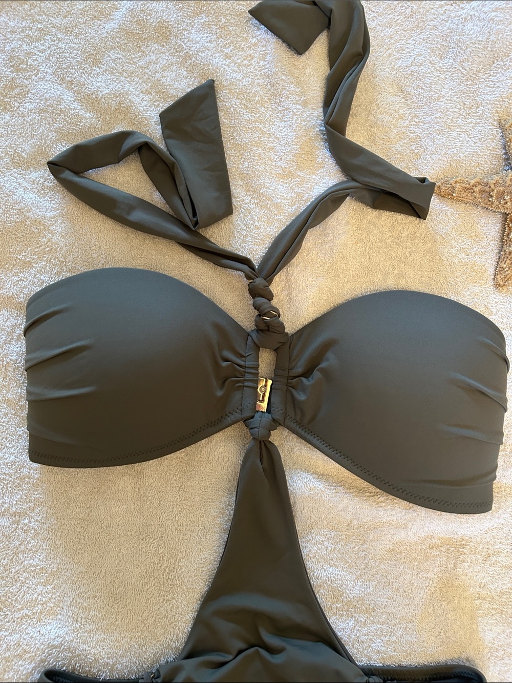 Aubade Olive Green womens One-Piece Swimsuit with Halter Tie - Picture 2 of 11